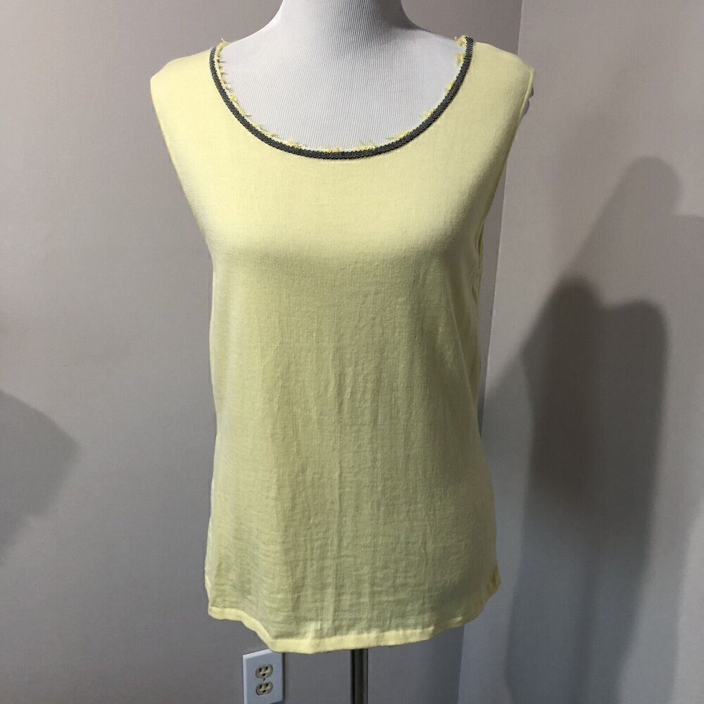 Escada Top Sweater Tank Thin Knit Sleeveless Yellow Wool Size 42